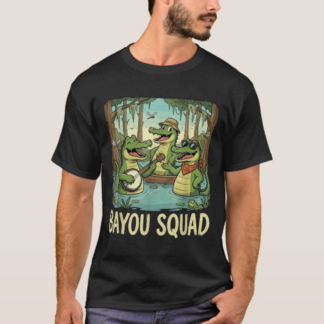 Bayou Squad Louisiana Alligator Retro Wildlife Tra T Shirt (Framsida)