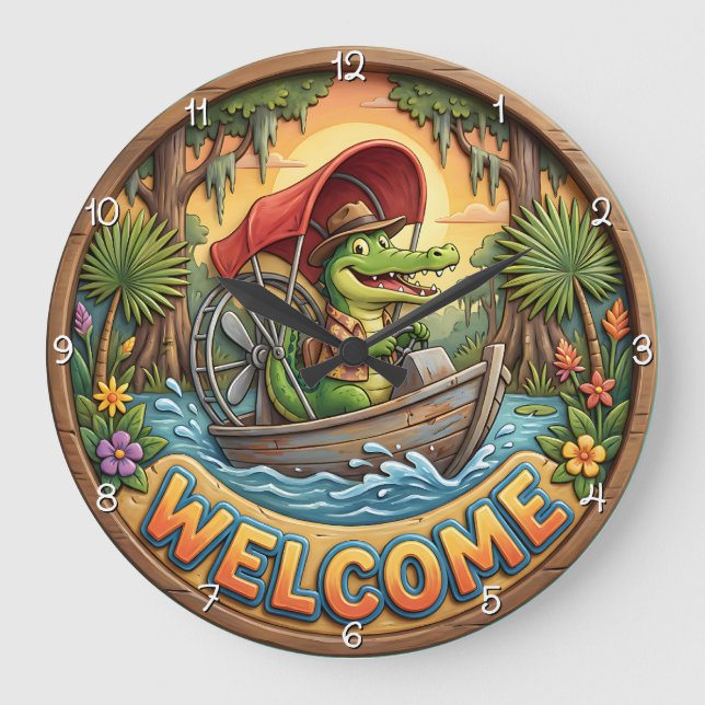 Bayou Welcome Airboat Gator Stor Klocka (Framsida)