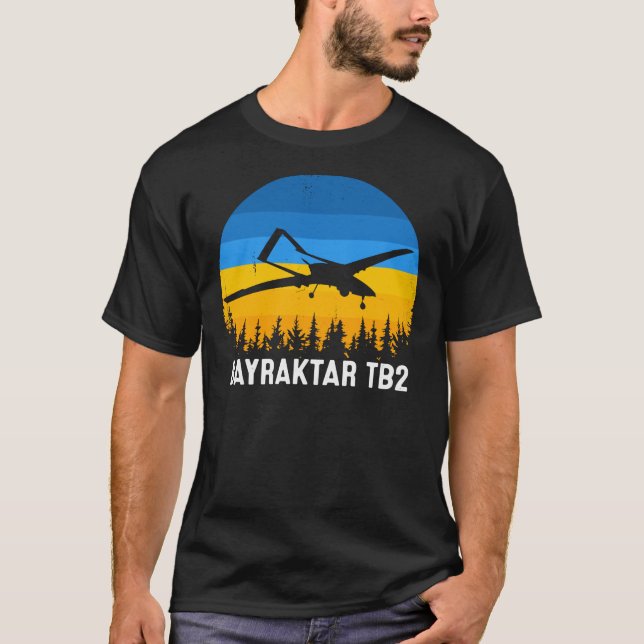 Bayraktar TB2 Turkiska Drone Support Ukraina Vinta T Shirt (Framsida)