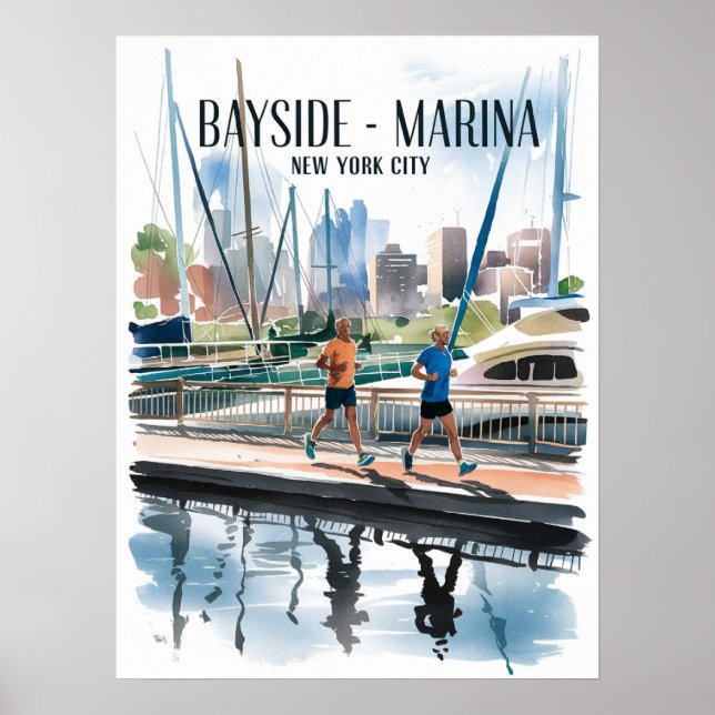 Bayside Marina Löpning Vattenfärg Poster (Framsidan)