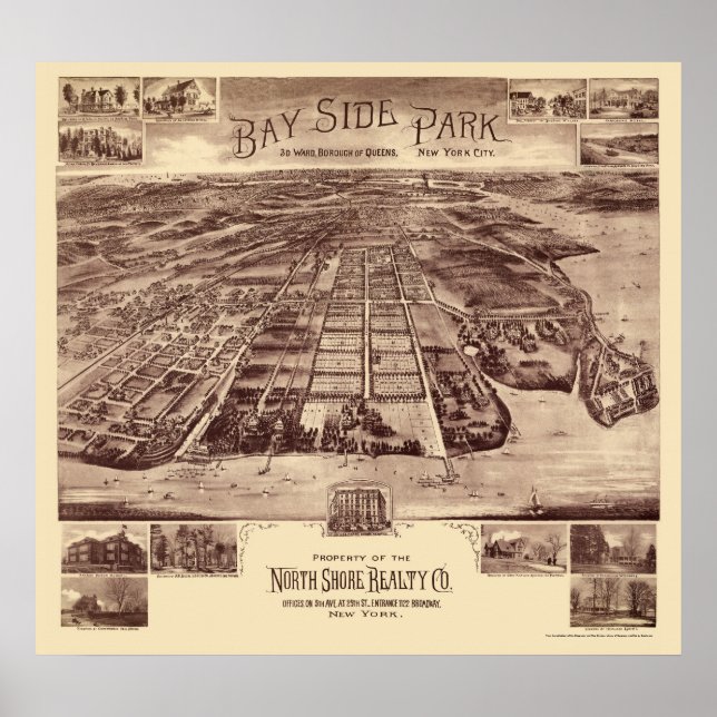 Bayside Park - Queens, NY Panoramic Karta - 1915 Poster (Framsidan)