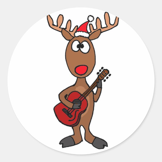 BB- Reindeer Spela Guitar Runt Klistermärke (Framsida)