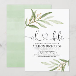 Bbe Fransk Greenery guld könsneutrala dusch Inbjudningar