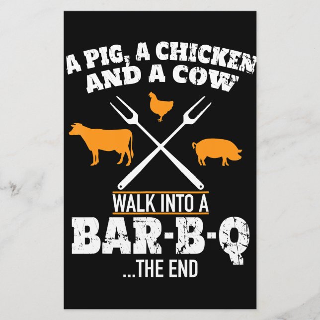 BBQ | A Gris A Chicken och Cow Funny BBQ Brevpapper (Framsida)