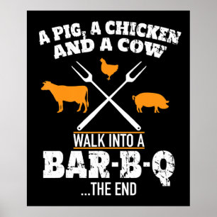 BBQ A Gris A Chicken och Cow Funny BBQ Poster