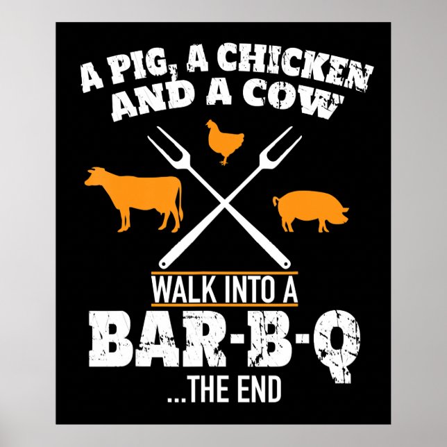 BBQ | A Gris A Chicken och Cow Funny BBQ Poster (Framsidan)