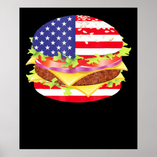 BBQ ÄLSKARE Hamburger USA flagga 4:e juli-BBQ Poster