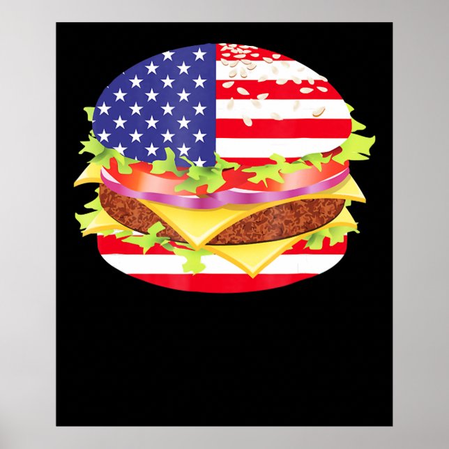 BBQ ÄLSKARE | Hamburger USA flagga 4:e juli-BBQ Poster (Framsidan)