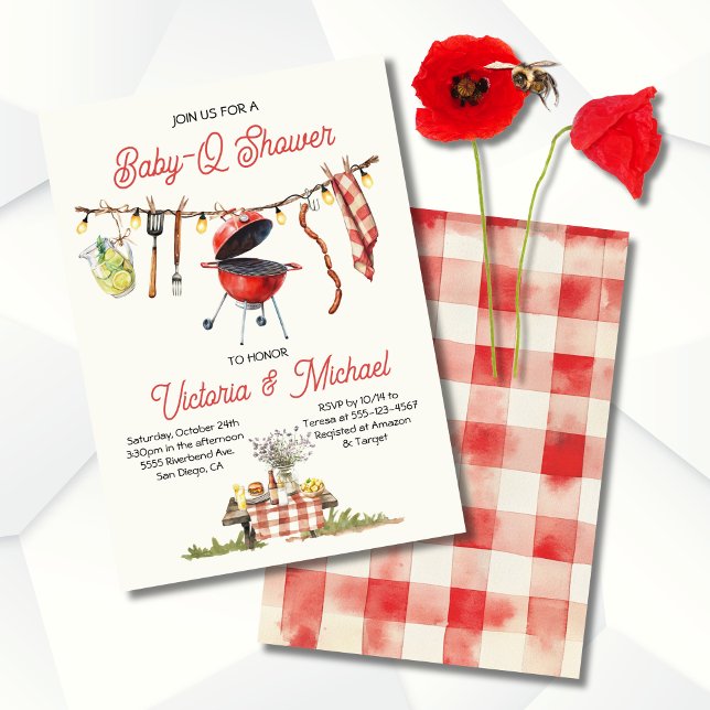 BBQ Baby-Q Baby Shower Gingham clothesline Inbjudningar (Skapare uppladdad)