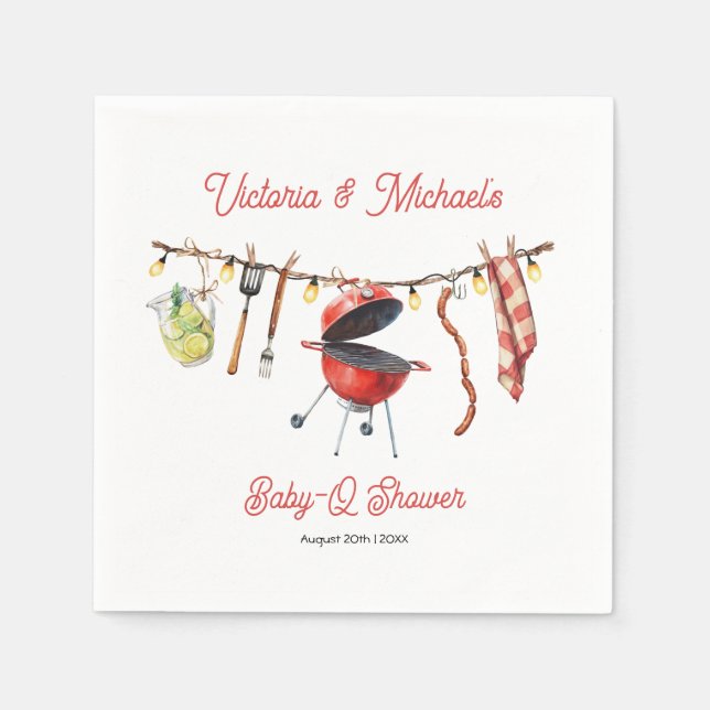 BBQ Baby-Q Baby Shower Gingham clothesline Pappersservett (Framsidan)