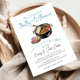 BBQ Baby Shower BabyQ Grilling Pot Blue Gingham Inbjudningar