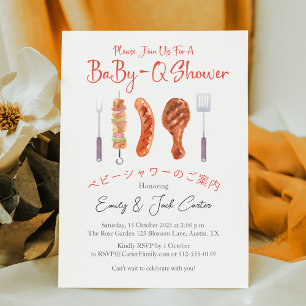 BBQ Baby Shower BabyQ Grilling Utensil Red Gingham Inbjudningar