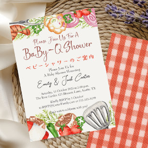 BBQ Baby Shower BabyQ Mat Röd Gingham Rustik Inbjudningar