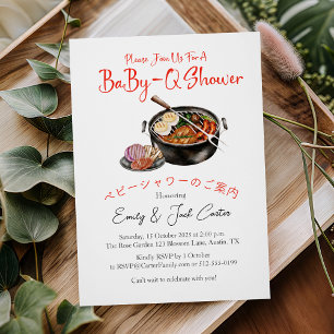 BBQ Baby Shower BabyQ Pun Red Gingham Rustic Inbjudningar