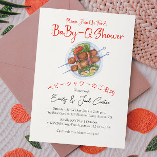 BBQ Baby Shower BabyQ Skewer Red Gingham Rustic Inbjudningar