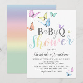 BBQ Baby Shower | Pastel Rainbows Barbecue Inbjudningar