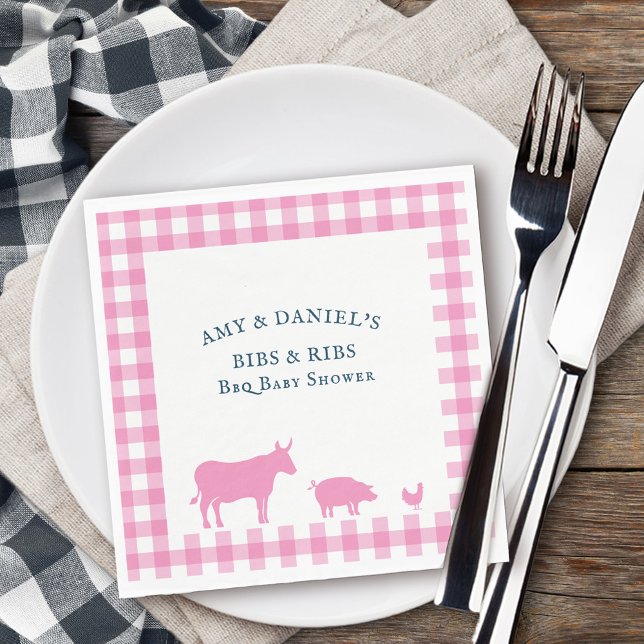 BBQ Baby Shower Ribs n Bibs Rustic Rosa Pappersservett (Pink BBQ napkins from my rustic farmhouse BBQ collection )