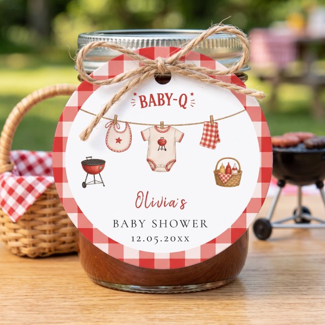 Bbq Baby Shower Rustik Röd Gingham Gåvor Etiketter (Bbq Baby Shower Rustic Red Gingham Favor Tags)