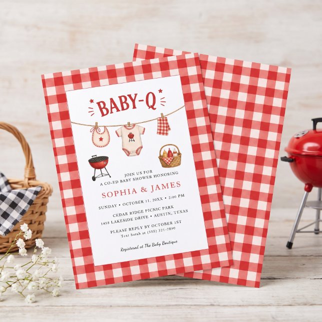 Bbq Baby Shower Rustik Röd Gingham Inbjudningar (Bbq Baby Shower Rustic Red Gingham Invitation)