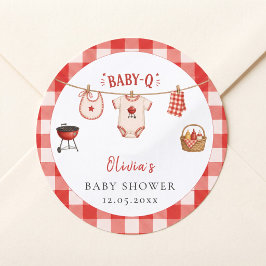 Bbq Baby Shower Rustik Röd Gingham Runt Klistermärke