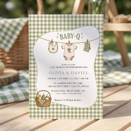 Bbq Baby Shower Sage Rutig Gingham Anpassad Inbjudningar