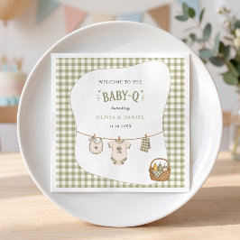 Bbq Baby Shower Sage Rutig Gingham Anpassad Pappersservett