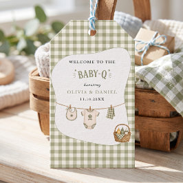 Bbq Baby Shower Sage Rutig Gingham Anpassad Presentetikett