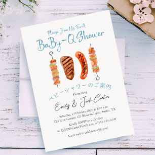 BBQ Baby Shower Skewer Babyq Rustic Blue Gingham Inbjudningar