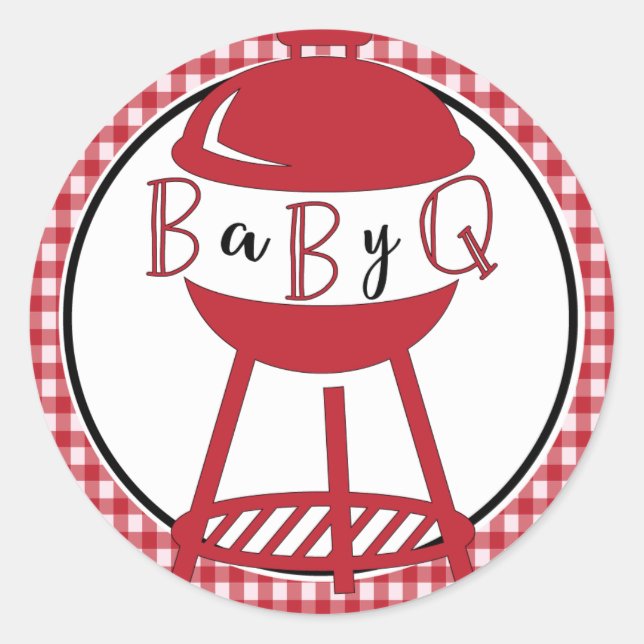 BBQ Baby Shower Stickers Runt Klistermärke (Framsida)