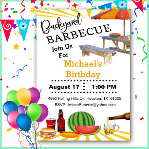 BBQ Backyard Cookout Birthday Inbjudningar