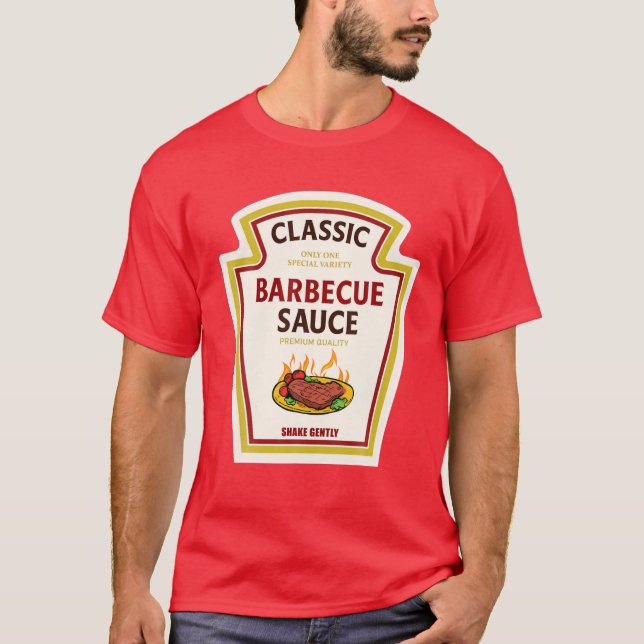 BBQ Barbecue Sauce Ketchup Mustard Costume Halldue T Shirt (Framsida)