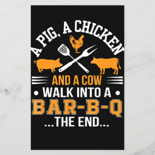 BBQ BBQ Älskare Gris Chicken Cow Walk in to pub Flygblad