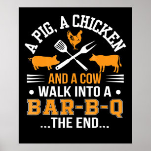 BBQ   BBQ Älskare Gris Chicken Cow Walk in to pub  Poster