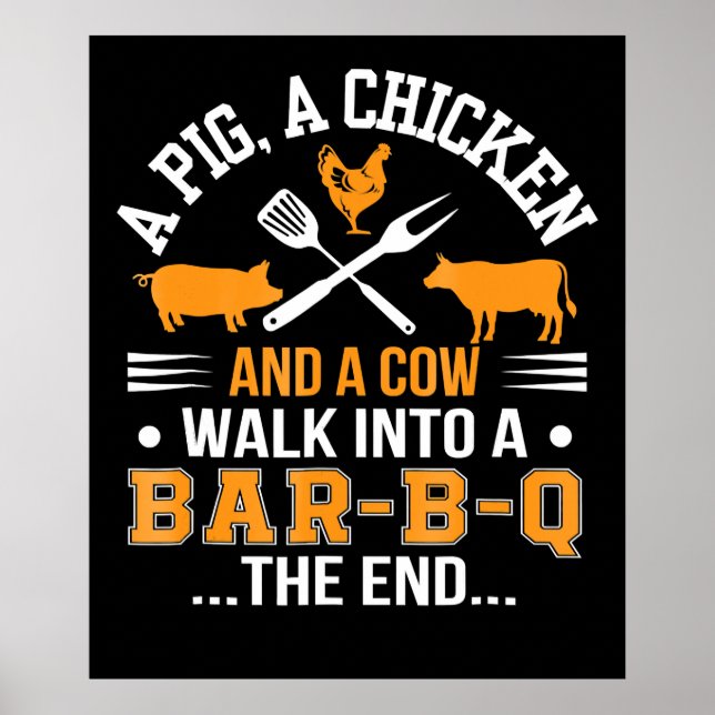 BBQ | BBQ Älskare Gris Chicken Cow Walk in to pub  Poster (Framsidan)