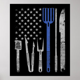 BBQ BBQ Grill Gris med USA flagga kokande Chef Poster