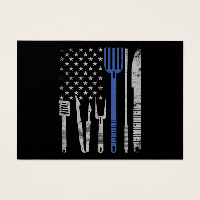BBQ | BBQ Grill Gris med USA flagga kokande Chef Visitkort (Framsidan)