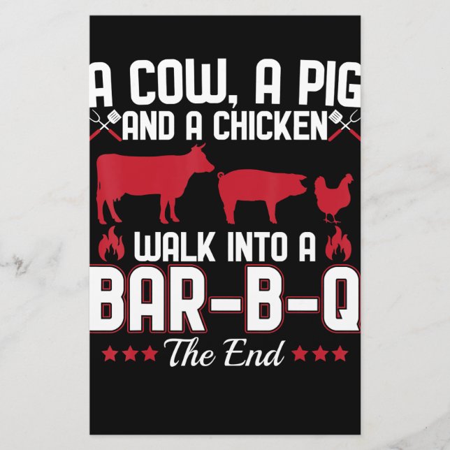 BBQ | BBQ Pappa Joke A Cow A Gris and a Chicken Brevpapper (Framsida)