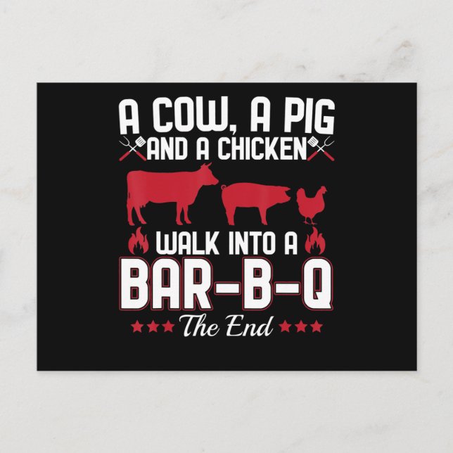 BBQ | BBQ Pappa Joke A Cow A Gris and a Chicken Helg Vykort (Framsida)