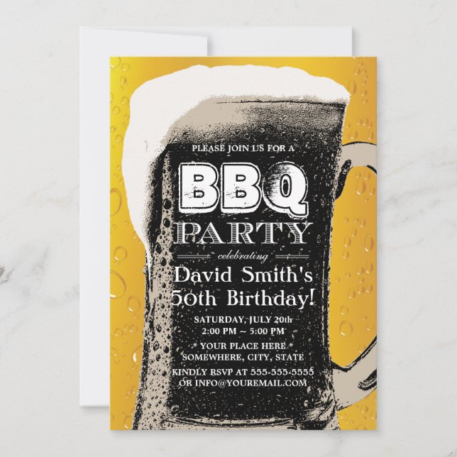 BBQ Beer 50:e Födelsedagsfesten Inbjudningar (Framsida)