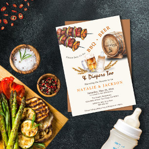BBQ & Beer Diaper Avslappnad Par Baby Shower Inbjudningar