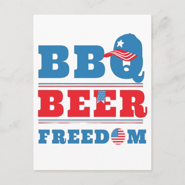 BBQ BEER FREEDOM - 4 JULI USA VYKORT (Framsida)