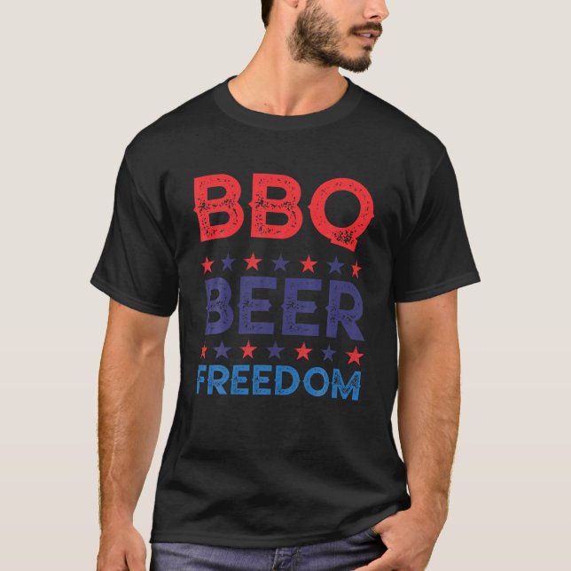 BBQ Beer Freedom Funny America USA Party 4th of Ju T Shirt (Framsida)