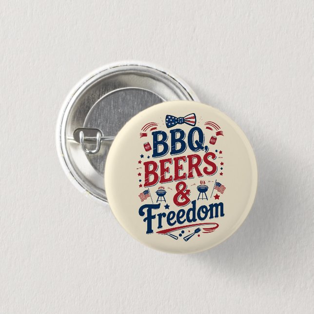 BBQ, Beers & Freedom – Retro 4th of July Vibes Knapp (Framsida & baksida)