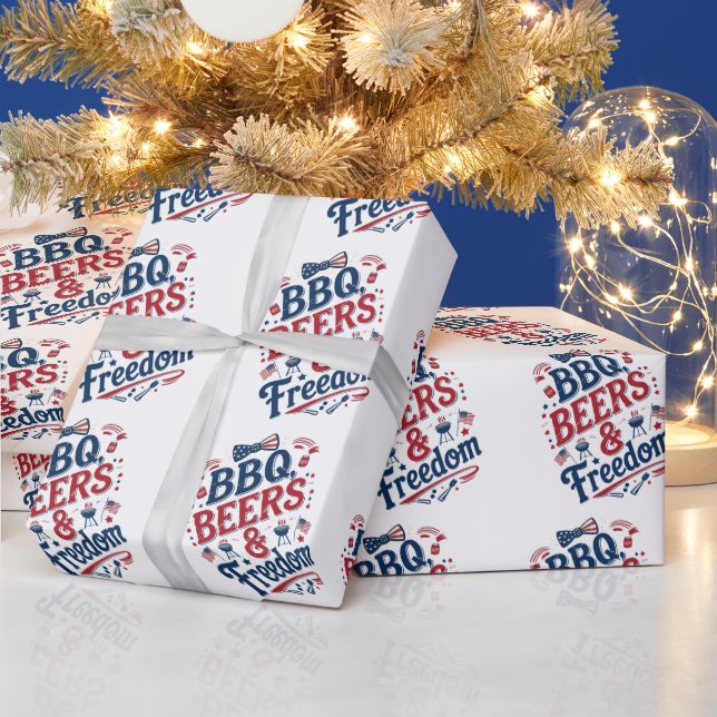 BBQ, Beers & Freedom – Retro 4th of July Vibes Presentpapper (Helgdagar)