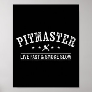Bbq-befälhavare med Kött-gaffel och stenhuggning Poster