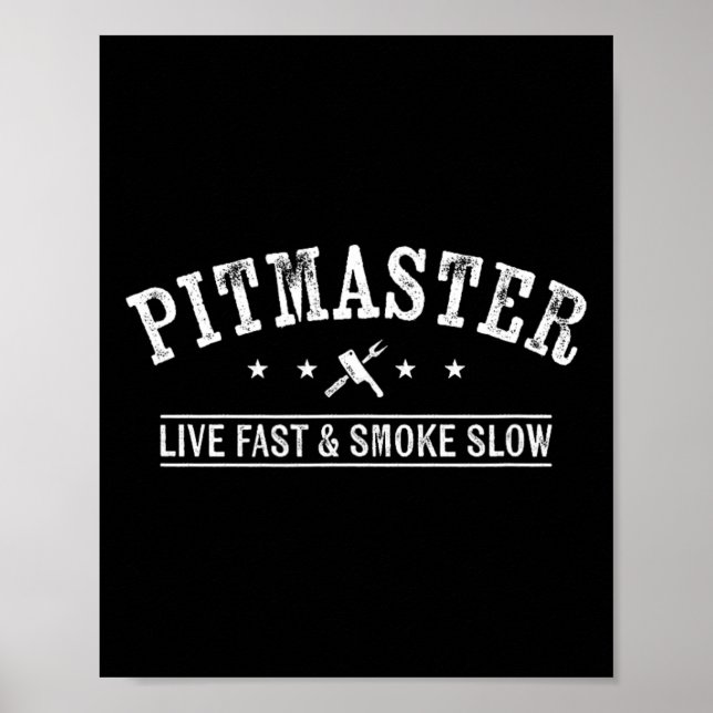 Bbq-befälhavare med Kött-gaffel och stenhuggning Poster (Framsidan)
