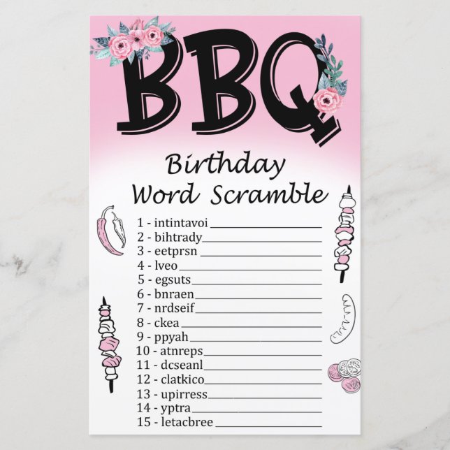 BBQ Birthday Ord Scramble Game (Framsida)