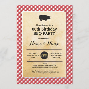 BBQ Birthday: Rustic Red Wood Inbjudan
