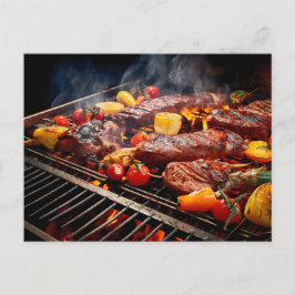 BBQ Bliss .Array of sizzling meats and vegetables Vykort