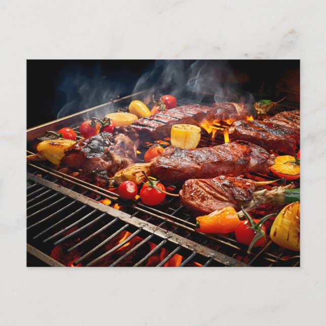  BBQ Bliss .Matsalig av knastrande kött och grönsa Vykort (Framsida)
